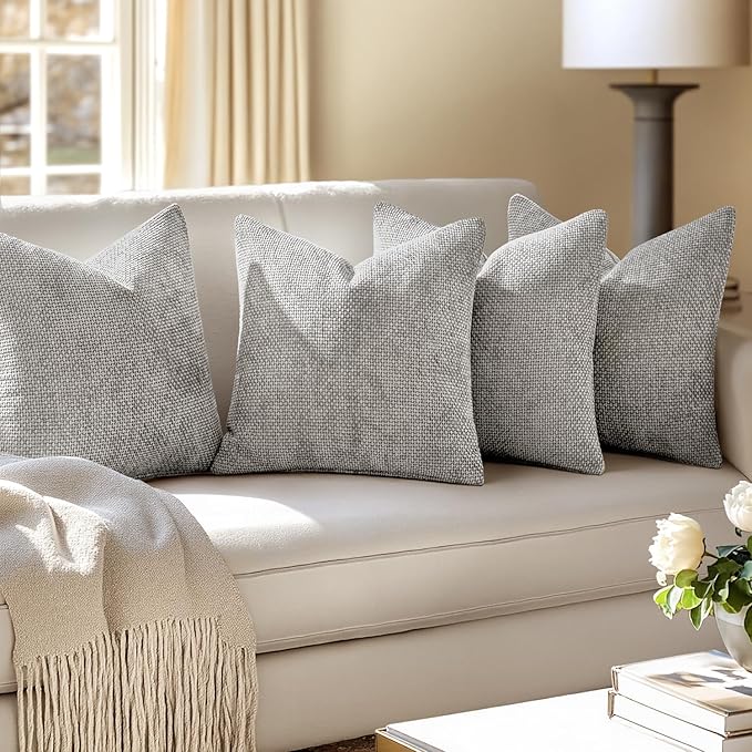 MIULEE Pack of 4 Couch Throw Pillow Covers 20x20 Inch Light Gray Soft Decorative Chenille Pillow Covers Farmhouse Accent Cushion Covers for Boho Spring Home Decor Sofa Bedroom Living Room