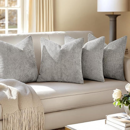MIULEE Pack of 4 Couch Throw Pillow Covers 20x20 Inch Light Gray Soft Decorative Chenille Pillow Covers Farmhouse Accent Cushion Covers for Boho Spring Home Decor Sofa Bedroom Living Room