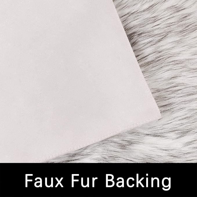 Latepis White with Grey Tips Small Bedroom Washable Soft Shaggy 2x3 Rug Fuzzy Rug Faux Sheepskin Fur Rug for Cushion Cat Mat Home Decor Rectangle