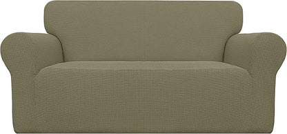 Easy-Going Stretch Oversized Loveseat Slipcover 1-Piece Sofa Cover Furniture Protector Couch Soft with Elastic Bottom for Kids Polyester Spandex Jacquard Fabric Small Checks Khaki
