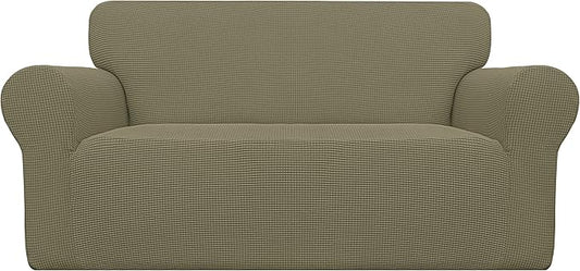Easy-Going Stretch Oversized Loveseat Slipcover 1-Piece Sofa Cover Furniture Protector Couch Soft with Elastic Bottom for Kids Polyester Spandex Jacquard Fabric Small Checks Khaki
