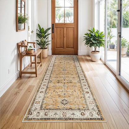 Washable Runner Rug 3x8 - Hallway Runner Rug Kitchen Rugs and Mats Non Skid Washable Waterproof Carpet Runner for Living Room Bedroom Bathroom (Gold, 3X8)