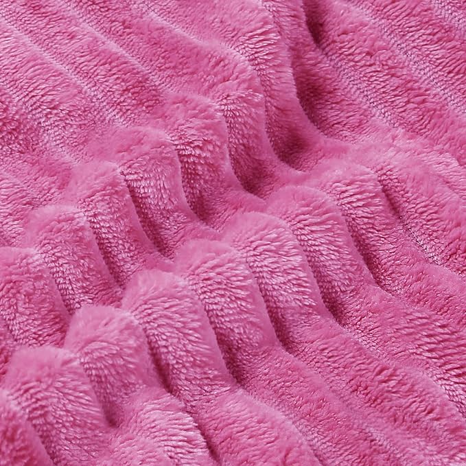 BEDELITE Fleece Blanket King Size – 3D Ribbed Jacquard Soft and Warm Decorative Fuzzy Blankets – Cozy, Fluffy, Plush Lightweight Throw Blankets for Couch, Bed, Sofa(Hot Pink, 108x90 inches)