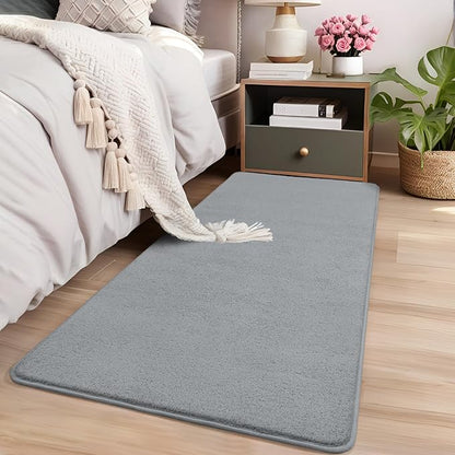 AROGAN 2x4 Feet Shag Runner Rug for Hallways, Washable Rugs with Memory Foam for Bedroom, Entryway Indoor Fluffy Throw Rug for Bedside Living Room Kids Girls Nursery Dorm Room Decor, Grey