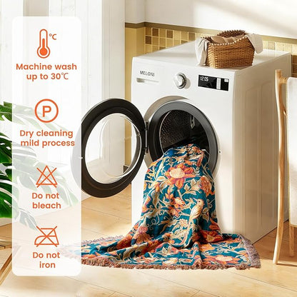 MSGKV Boho Throw Blanket for Bed Twin Size 100% Cotton Floral Bird Blanket 60"x80" Sofa Couch Blankets Muslin Spring Breathable Lightweight Farmhouse Blankets Boho Home Decor All Seasons