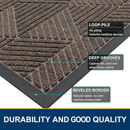 Smiry Front Door Mat Outside Entrance, Heavy Duty Sturdy Natural Rubber Doormat, Trap Dirt and Moisture, Easy Clean Low Profile Welcome Floor Mats for Indoor Outdoor Entry, 35X23 Inch, Mixed Khaki