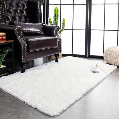 TWINNIS Super Soft Shaggy Rugs Fluffy Carpets 3x5 Feet, Indoor Modern Plush Area Rugs for Living Room Bedroom Kids Room Nursery Home Decor, Upgrade Anti-Skid Rectangular Fuzzy Rug, Cream White