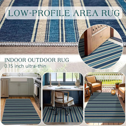 3x5 Striped Entry Rug - Small Washable Indoor Outdoor Mats for Front Door Non-Slip Porch Rug Navy Blue Coastal Throw Rugs for Bedroom Entryway Kitchen Office Welcome Layer Doormat Decor