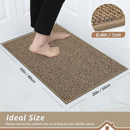 BEQHAUSE Kitchen Rugs 20"x32", Non-Slip Kitchen Mats for Floor, Super Absorbent and Stain Resistant Kitchen Rugs, Machine Washable Rugs for Kitchen, Hallway, Laundry & Sink, Taupe