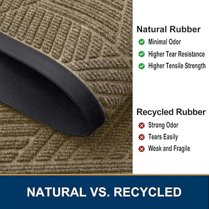 Smiry Front Door Mat Outside Entrance, Heavy Duty Sturdy Natural Rubber Doormat, Trap Dirt and Moisture, Easy Clean Low Profile Mats for Indoor Outdoor Entry, Irregular Triangle (47x32, Camel)