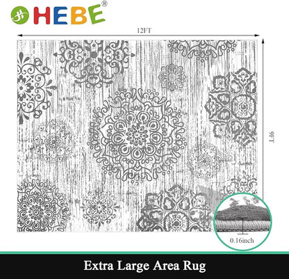 HEBE Washable Area Rug - 9'x12' Non Slip Soft Distressed Medallion Bedroom & Living Room Accent Throw Vintage Entry Floor Carpet for Dining Room & Bathroom