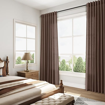 Cappuccino Curtains 63 Inches Long 2 Panel Sets for Living Room Bedroom, Light Filtering Linen Drapes for Kitchen Windows Rod Pocket or Back Tab Curtain,Semi Sheer 52x63