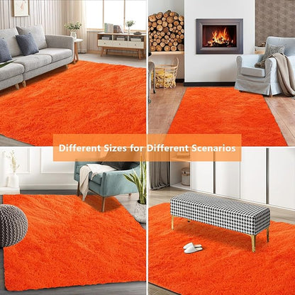 Orange Shag Area Rugs for Bedroom Living Room,8X10 Ultra Soft Fluffy Area Rugs for Dorm,Indoor Carpet Nursery Rugs for Kids Girls Room Home Halloween Decor