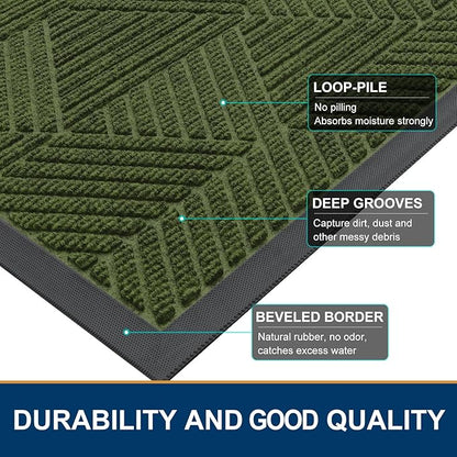 Smiry Front Door Mat Outside Entrance, Heavy Duty Sturdy Natural Rubber Doormat, Trap Dirt and Moisture, Easy Clean Low Profile Mats for Indoor Outdoor Entry, Irregular Triangle (29.5x17, FST-Green)