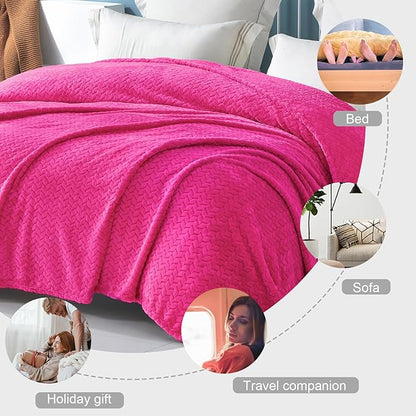 Exclusivo Mezcla Fleece King Size Blanket for Bed, 90x104 Inches Soft Cozy Jacquard Flannel Blankets, Lightweight Fuzzy Plush Warm for Women, Hot Pink
