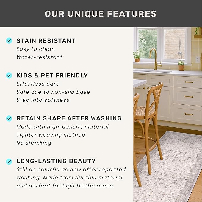 Hazo Haus Boho Light Grey 5x7 Living Room Rug - Modern Vintage Eclectic Floral Pastel Neutral Taupe, Washable Low Pile Non-Slip Large Area Rugs for Nursery Dining Under Table Bedroom Lounge