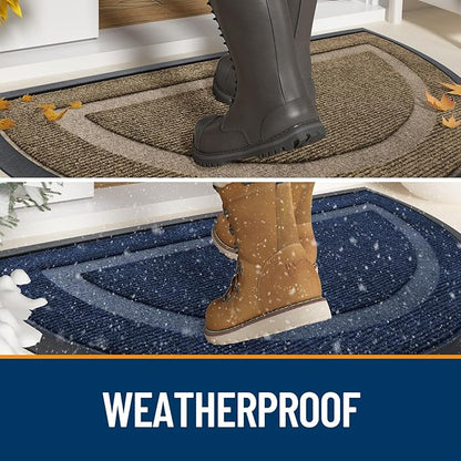 OLANLY Half Circle Door Mat Indoor Outdoor Entrance Welcome, Waterproof All-Season, All-Weather Doormat, Sturdy Natural Rubber, Low Profile, Easy Clean Patio Porch Entryway Mat, 33x21, Light Blue