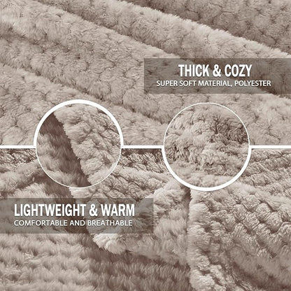 Exclusivo Mezcla Fleece Bed Blanket Twin Size, Super Soft and Warm Blankets for Couch, Sofa and Bed Waffle Textured, Cozy, Fuzzy and Lightweight (Tan, 90x66 Inches)