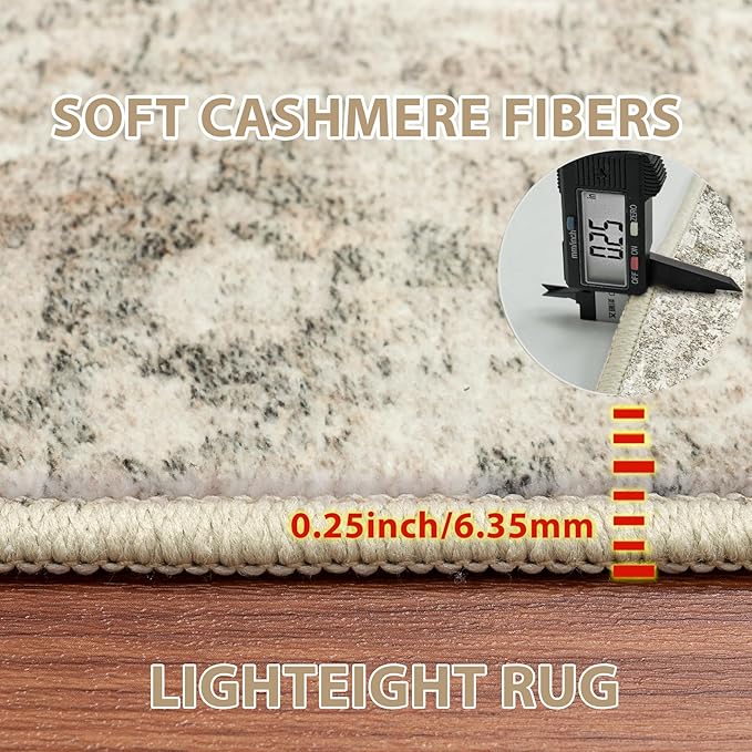 Round Rug 8ft Circle Rug Washable: Carpet Circular Area Rug for Entryway Kitchen Bedroom Dining Room Living Room Large 8 Feet Abstract College Dorm Non Slip Low Pile Beige Brown