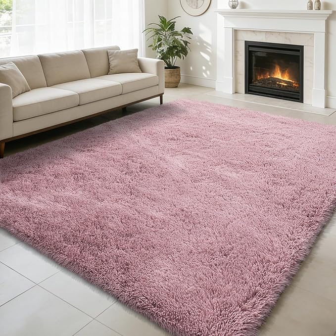 9x12 Fluffy Area Rugs for Living Room,Large Fuzzy Shag Area Rug for Bedroom,Blush Soft Non-Shedding Indoor Plush Carpet for Kids Bedroom Nursery Home Decor