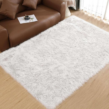 Goolela White Area Rug 6x9 Fluffy Fuzzy Furry Sheepskin Rug for Living Room Bedroom White Faux Fur Shag Carpet Rectangle