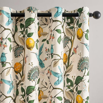 Topfinel Vintage Floral Curtains 72 Inches Long Boho French Country Grommet Botanical Hummingbird Woodland Patterned Lemon Drapes for Bedroom Dining Living Room
