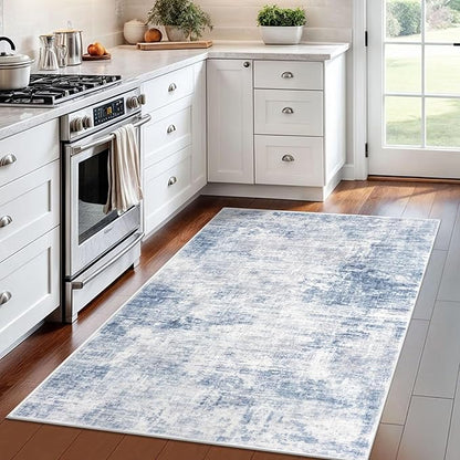 IOHOUZE Abstract Area Rug 4x6 Ft Washable Rugs for Entryway Indoor, Non Slip Small Living Room Rugs Printed Faux Wool Throw Rug, Floor Carpet for Kitchen Nursery Playroom, Light Blue Grey