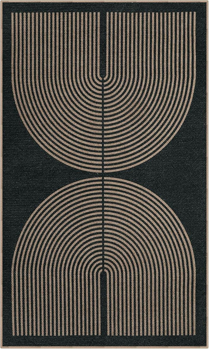 Lahome Enfys Modern Rainbow Easy Jute Outdoor Patio Rug, 3x5 Black Washable Rugs for Entryway Office Farmhouse Classroom Carpet, Contemporary Non Slip Front Door Mat for Porch Guestroom Room Decor