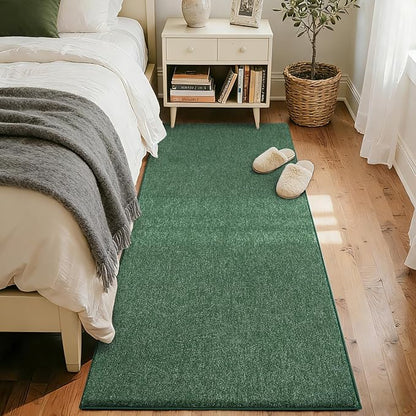 FinRèc 2x6 Washable Runner Rugs for Kitchen Hallway Bedroom, Low Pile Thin Rug Solid Color, Non-Slip Carpet Indoor for Home Decor (Green)