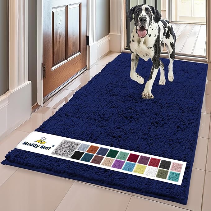 Muddy Mat® | Super Absorbent Door Mat Indoor, Microfiber Quick Dry Chenille Entryway Rug, Non-Slip Front Door Mat, Indoor Mats for Entryway, Machine Washable Pet Rug, Navy Blue 36"x120"