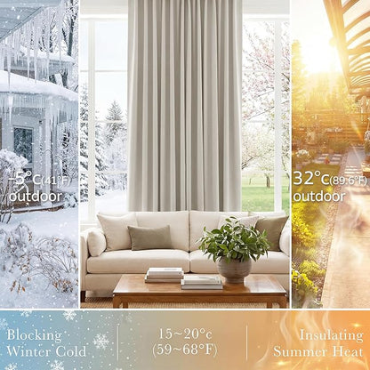 PONY DANCE Blackout Curtains Thermal Insulated Window Treatment Panels Room Darkening Blackout Drapes for Living Room Back Tab/Rod Pocket Bedroom Draperies, 52x45 Inch, Cream, 2 Panels
