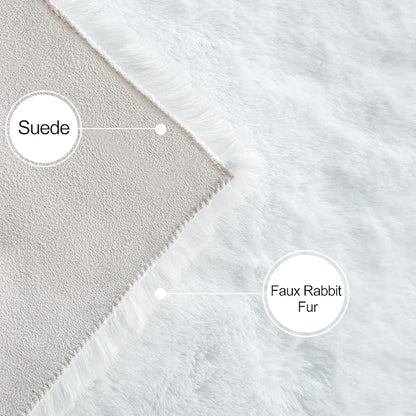 ORINOVA White Faux Bunny Fluffy Fur Rug Washable Area Rugs for Living Room Nursery Rugs for Bedroom 2x3 Rectange Rug Cute Home Décor