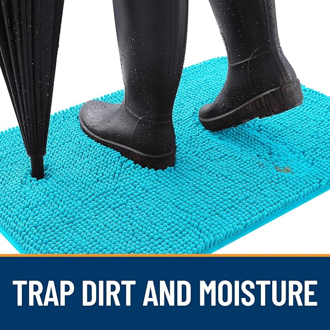 OLANLY Dog Door Mat for Muddy Paws 54x32, Absorbs Moisture and Dirt, Absorbent Non-Slip Washable Doormat, Quick Dry Chenille Mud Mat for Dogs, Entry Indoor Entryway Carpet for Inside Floor, Aqua Blue