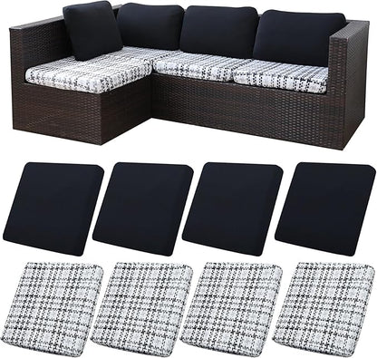 8Pcs Stretch Patio Cushion Covers,Outdoor Couch Covers Replacement,Outdoor Couch & Sofa Slipcovers,for Patio Furniture Cushion Covers,Washable Reusable urniture Protector(Black Grid,8PCS)