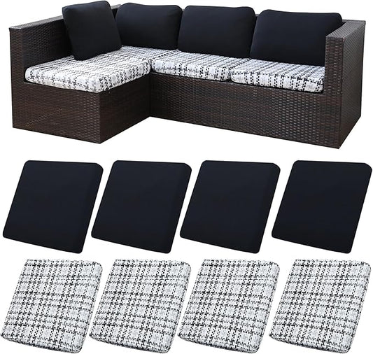 8Pcs Stretch Patio Cushion Covers,Outdoor Couch Covers Replacement,Outdoor Couch & Sofa Slipcovers,for Patio Furniture Cushion Covers,Washable Reusable urniture Protector(Black Grid,8PCS)