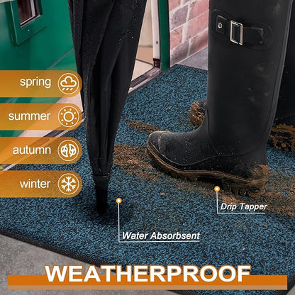Mibao Front Door Mat, Dirt Trapper Welcome Mat for Outdoor Indoor, Non-Slip Waterproof Doormat, Durable Low Profile Entry for Back Door Outside Patio Porch, 36" x 24", Blue