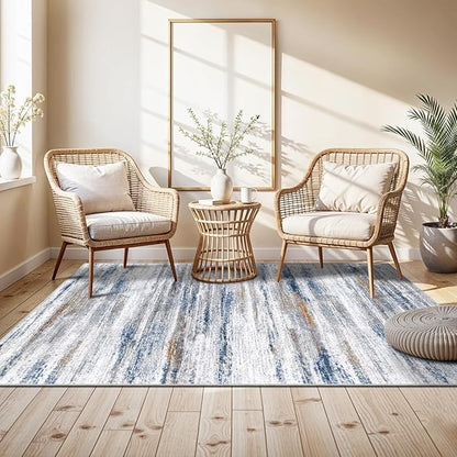 4x5 Area Rugs for Entryway Washable: Easy-to-Clean Rug for Office Kitchen Bedroom Living Room Dining Room - Non Slip Stain and Water Resistant Carpet - Soft Low-Pile Door Mat Navy Grey