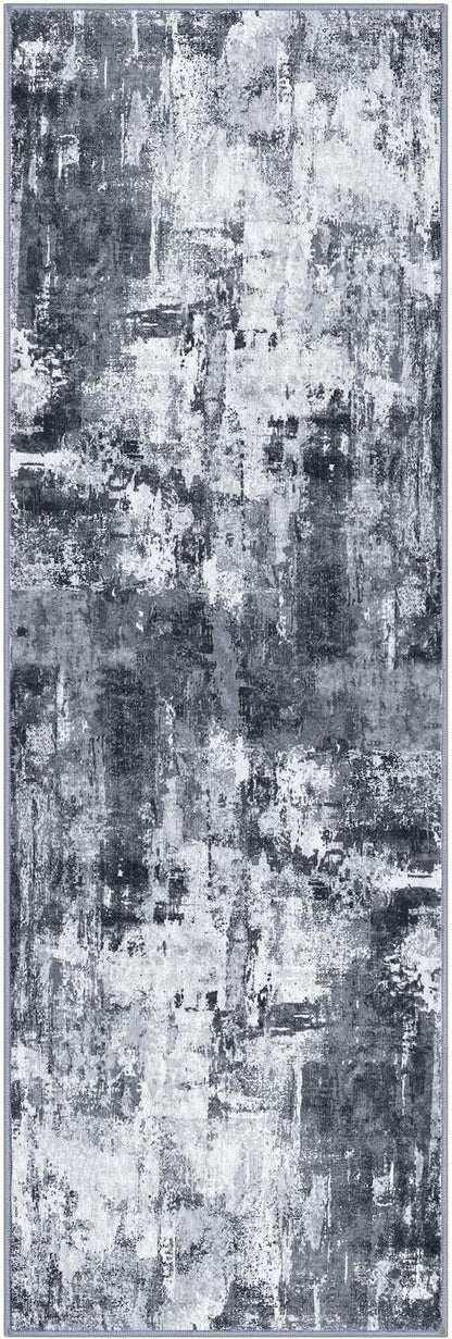 KOZYFLY Modern Abstract Runner Rug 2x6 Washable Grey/Black/Black Runners for Hallways Kitchen Runner Rug Non Slip Carpet Rug Runner Laundry Mat with Soft Low Pile for Entryway Bathroom Bedroom Kitchen