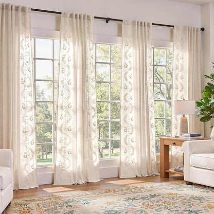 jinchan Belrose 4 Panel Curtains Set 84 Inch Length Floral Curtains Ivory Embroidered Drapes Farmhouse Flower Patterned Drapes for Living Room Bedroom Window Treatments