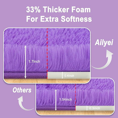 Ultra Soft Runner Rugs for Bedroom Hallways with Upgraded Non-Slip Rubber Backing & Thick Memory Sponge, 2 Packs 2x6 Feet Fluffy Shag Throw Area Rug for Bedside Dorm Light Purple