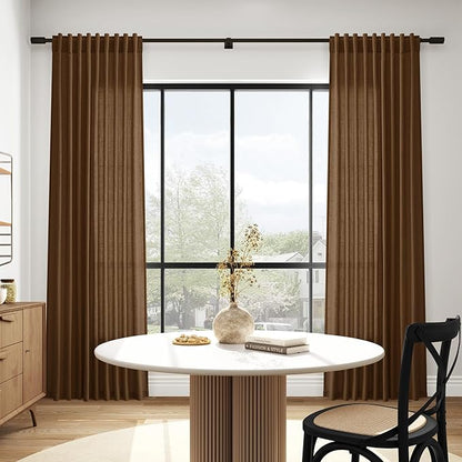 Tobacco Brown Linen Curtains 120 Inch Extra Long for Living Room Back Tab Light Filtering Semi Sheer Drapes Modern Farmhouse Decor Curtain for Floor to Ceiling High Window 52x120,2 Panels