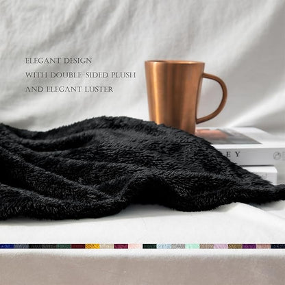 Exclusivo Mezcla Plush Fuzzy Fleece Bed Blanket Queen Size, Super Soft, Fluffy and Warm Blankets for Couch, Bed, All Season (Black, 90x90 inches)