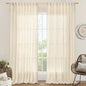 LAMIT Extra Wide Linen Curtains for Bedroom, Light Filtering Faux Linen Textured Panels Semi Sheer Back Tab and Rod Pocket Boho Drapes for Living Room, Beige, 2 Panels, 70 x 84 Inch
