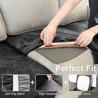 Leather Look Couch Cushion Covers Sofa Seat Slipcovers Sets Couches Furniture Protector for Sectional Armchair Loveseat Pets Kids Stretch Spandex Fabric (1 Cushion Sofa, Dark Grey)