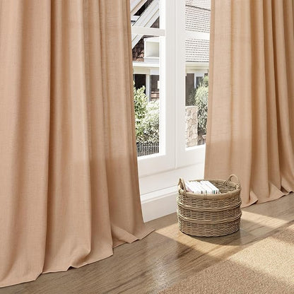 Nanspring Camel Linen Curtains 80 Inches Long for Bedroom Back Tab Light Filtering Privacy Semi Sheer Curtain Modern Farmhouse Decor Camel Linen Elegant Drapes for Living Room 2 Panels Set 52x80