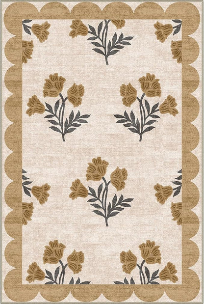 Front Door Mat Outside Entrance - 2x3 Spring Floral Non-Slip Washable Doormat Indoor Outdoor Door Mat Beige Vintage Farmhouse Entry Rug Small Throw Rugs for Entryway Kitchen Front Porch Decor