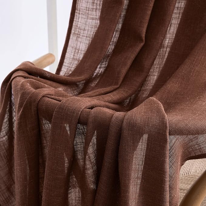 MIULEE Chocolate Brown Linen Curtains 63 Inch Length 2 Panels for Bedroom Living Room, Soft Thick Linen Textured Natural Window Drapes Semi Sheer Light Filtering Back Tab Rod Pocket Burlap Look Decor