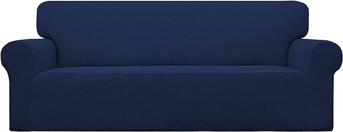 Easy-Going Stretch Sofa Slipcover 1-Piece Sofa Cover Furniture Protector Couch Soft with Elastic Bottom for Kids, Polyester Spandex Jacquard Fabric Small Checks (Sofa, Navy)