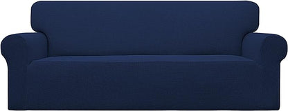 Easy-Going Stretch Sofa Slipcover 1-Piece Sofa Cover Furniture Protector Couch Soft with Elastic Bottom for Kids, Polyester Spandex Jacquard Fabric Small Checks (Sofa, Navy)