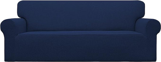 Easy-Going Stretch Sofa Slipcover 1-Piece Sofa Cover Furniture Protector Couch Soft with Elastic Bottom for Kids, Polyester Spandex Jacquard Fabric Small Checks (Sofa, Navy)